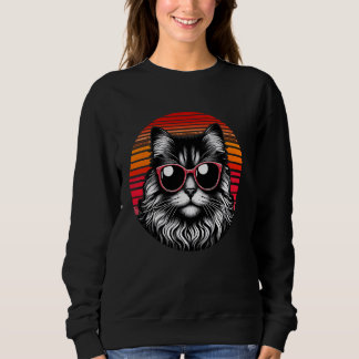 American Curl Cat Retro Vintage Sunset Sunglasses Sweatshirt
