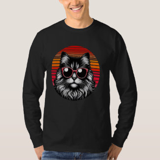 American Curl Cat Retro Vintage Sunset Sunglasses T-Shirt