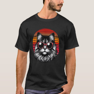 American Curl Cat Retro Vintage Sunset Sunglasses  T-Shirt