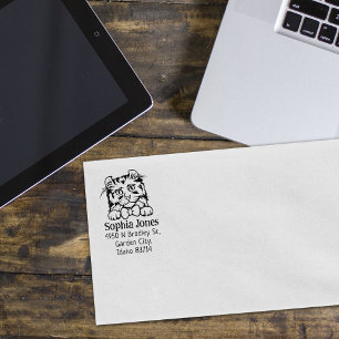 American Curl Cat Return Address  Rubber Stamp