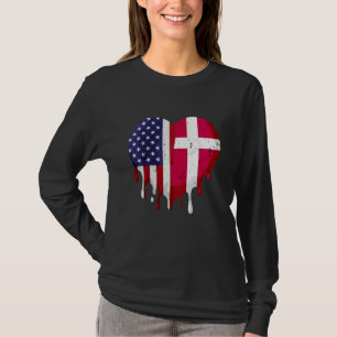 American Danish Heritage Month Denmark Flag Heart T-Shirt