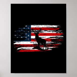 American Deer Hunter Patriotic Vintage Us Flag Hun Poster