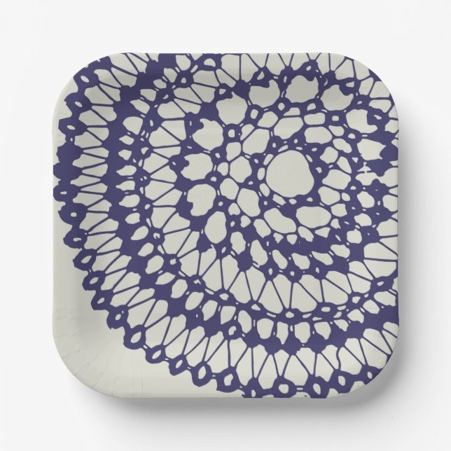 American Doily & Lace, 1, Blue On Cream Paper Plate (Front)