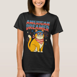 American Dreamer Cat Patriotic Sunglasses Artwork T-Shirt