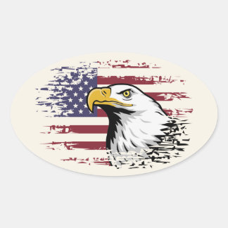 American eagle against USA flag background. Oval Sticker