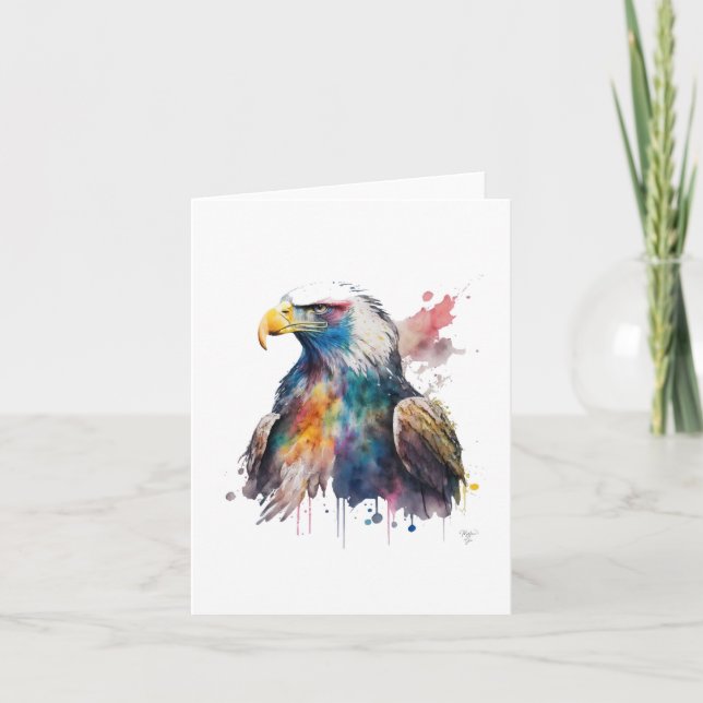 American Eagle B Bird In Watercolor & Pen Holiday Card (Front)