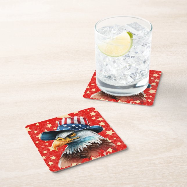American Eagle Flag Square Paper Coaster (Insitu)