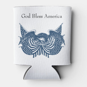 American Eagle Guarding USA Patriotic Flag Banner Can Cooler