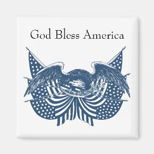 American Eagle Guarding USA Patriotic Flag Banner Magnet