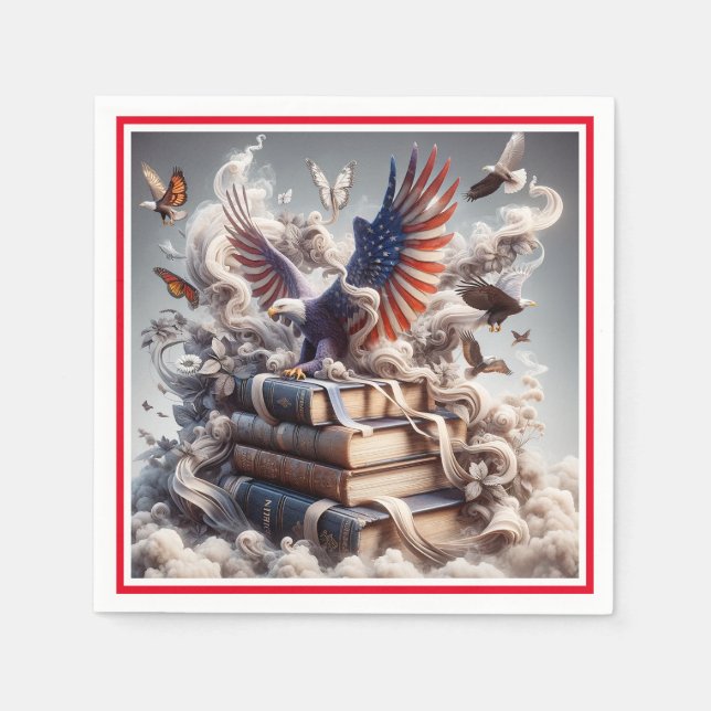 American Eagle History with red border Napkin (Front)