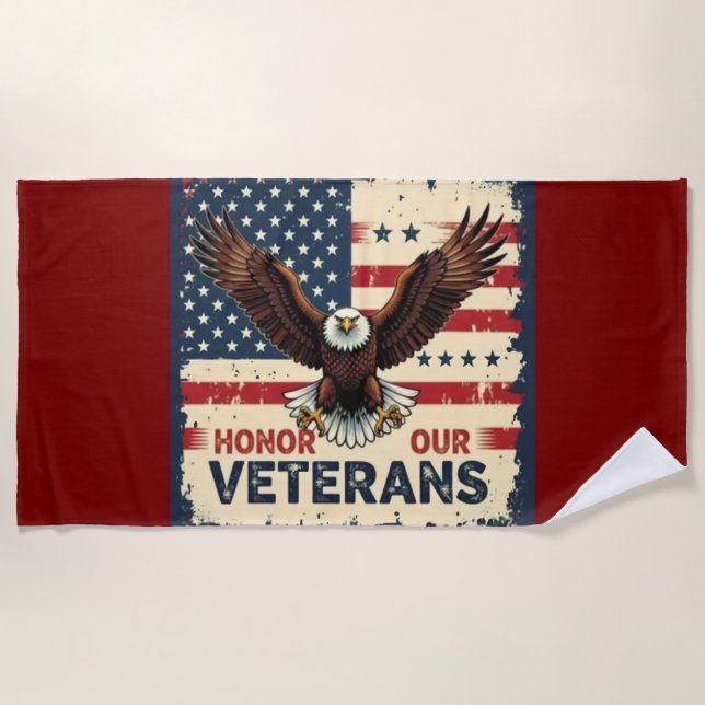 American Eagle Honor Out Veterans Beach Towel (Front)