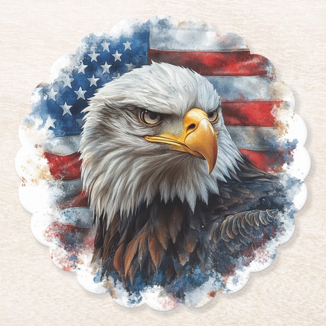 American Eagle Patriotic Flag Art  Paper Coaster (Front)