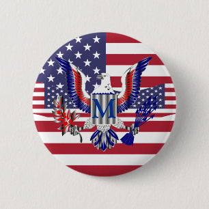 American eagle symbol and flag 6 cm round badge