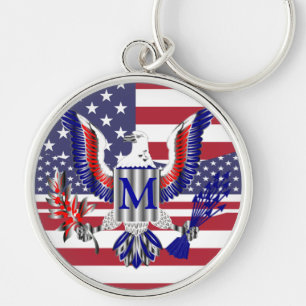 American eagle symbol and flag key ring