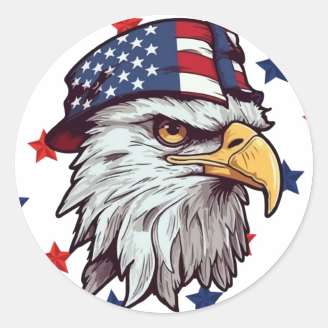 American eagle wearing a USA hat Classic Round Sticker (Front)