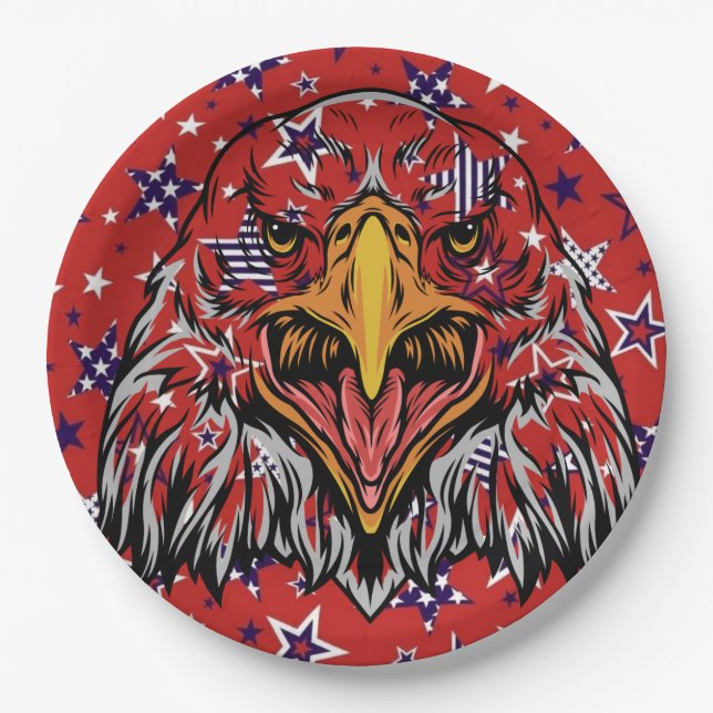 American Eagle with Red Star Background  Paper Plate (Front)