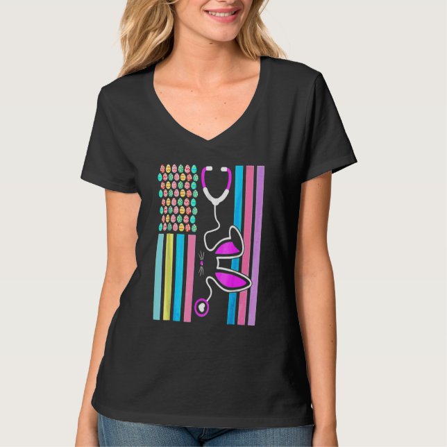 American Eggs Flag Stethoscope Bunny Nurse Doctor  T-Shirt (Front)