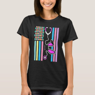 American Eggs Flag Stethoscope Bunny Nurse Doctor T-Shirt