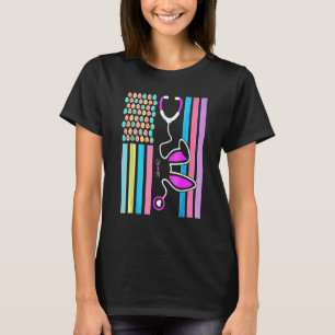 American Eggs Flag Stethoscope Bunny Nurse Doctor T-Shirt