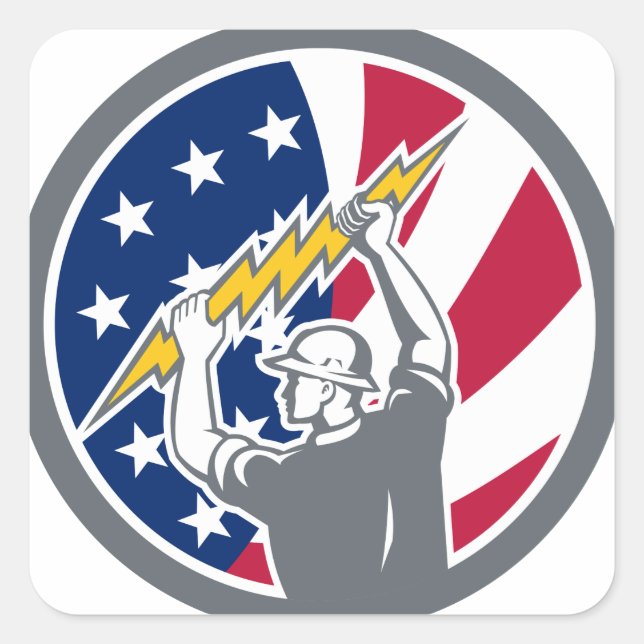 American Electrician USA Flag Icon Square Sticker (Front)