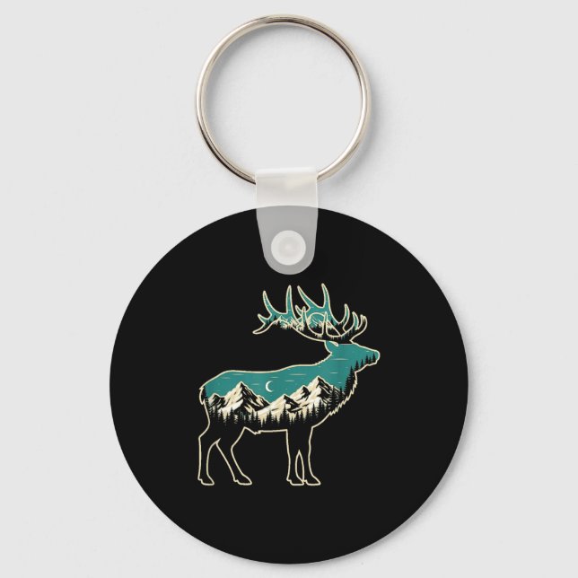 American Elk Lover Dad Retro Hunting  Key Ring (Front)