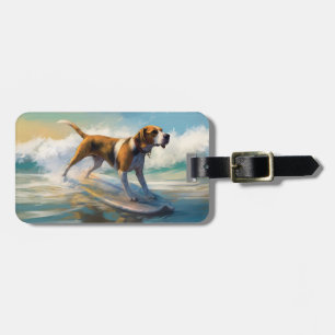 American Engligh Foxhound Beach Surfing Painting Luggage Tag