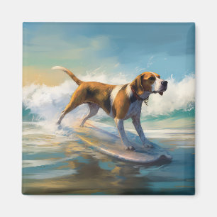 American Engligh Foxhound Beach Surfing Painting  Magnet
