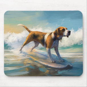 American Engligh Foxhound Beach Surfing Painting Mouse Pad