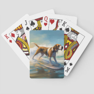 American Engligh Foxhound Beach Surfing Painting Playing Cards