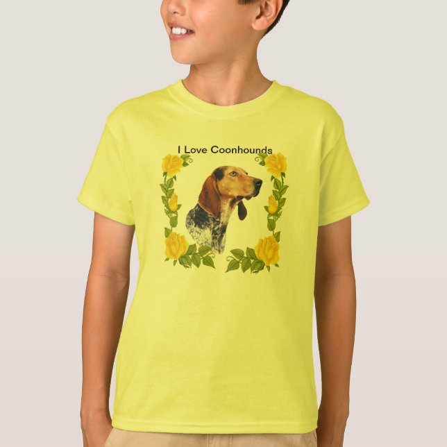 American English Coonhound and Yellow Roses T-Shirt (Front)