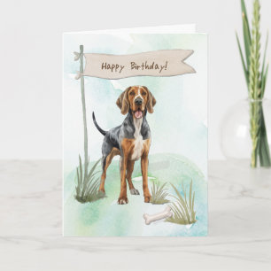 American English Coonhound Dog Under Birthday Sign Card