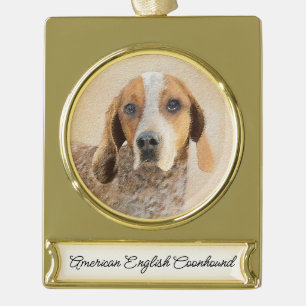 American English Coonhound Painting - Dog Art Gold Plated Banner Ornament