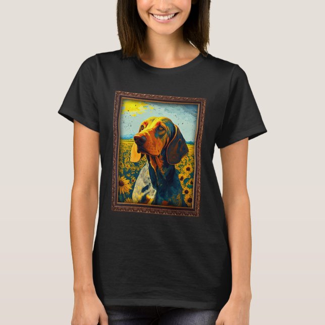 American English Coonhound Painting Sunflower Flow T-Shirt (Front)