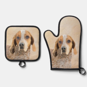 American English Coonhound Redtick Painting Dog Oven Mitt & Pot Holder Set