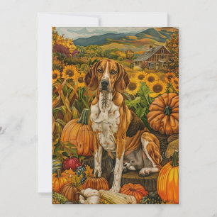 American English Foxhound Autumn Harvest Holiday Card