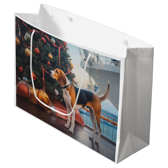 American English Foxhound Christmas Cruise Holiday Large Gift Bag (Front Angled)