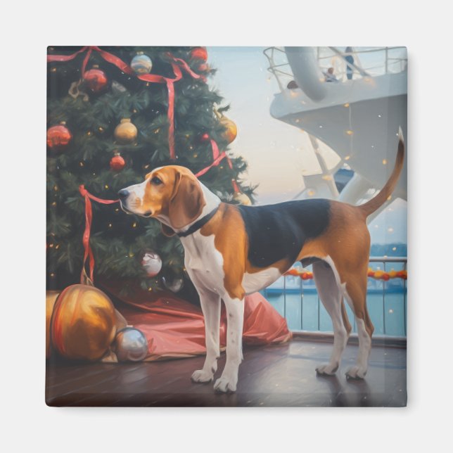 American English Foxhound Christmas Cruise Holiday Magnet (Front)