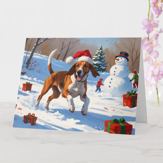 American English Foxhound Christmas Festive Snow  Card (Orchid)