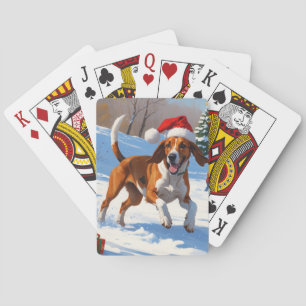 American English Foxhound Christmas Festive Snow  Playing Cards