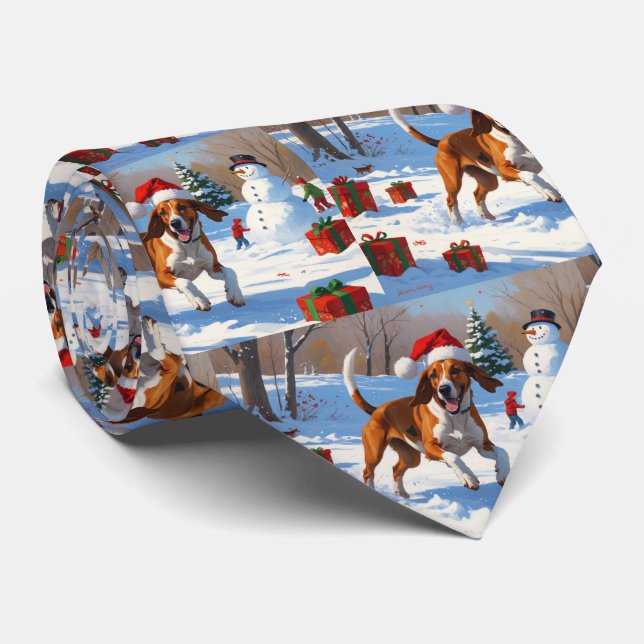 American English Foxhound Christmas Festive Snow  Tie (Rolled)