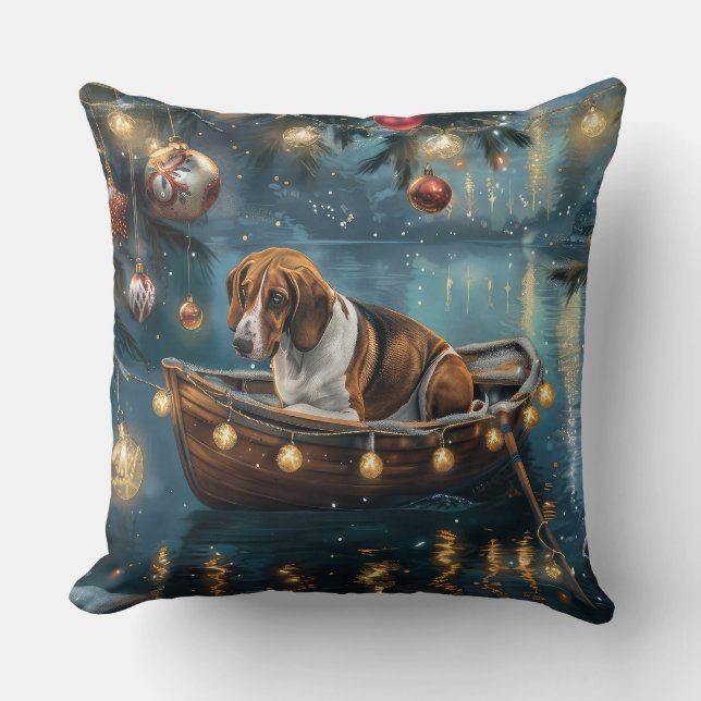 American English Foxhound Christmas Festive Voyage Cushion (Front)