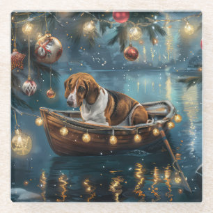 American English Foxhound Christmas Festive Voyage Glass Coaster