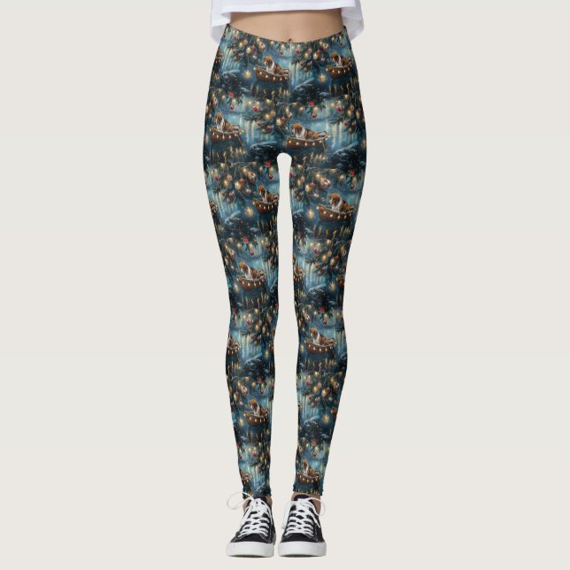 American English Foxhound Christmas Festive Voyage Leggings (Front)