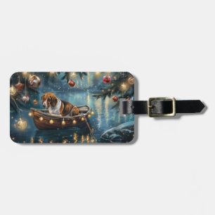 American English Foxhound Christmas Festive Voyage Luggage Tag