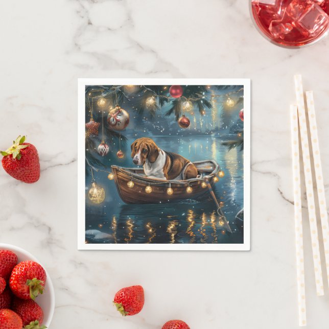 American English Foxhound Christmas Festive Voyage Napkin (Insitu)