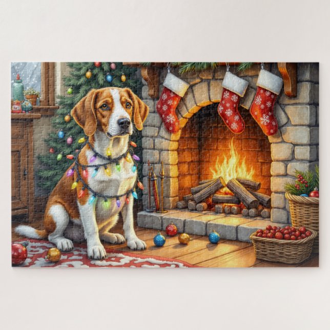 American English Foxhound Christmas Lights  Jigsaw Puzzle (Horizontal)