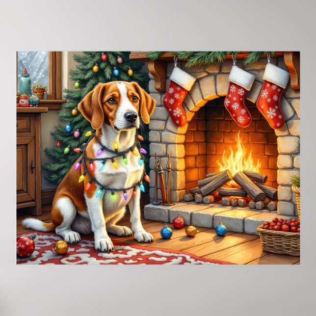 American English Foxhound Christmas Lights  Poster (Front)