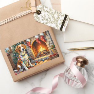 American English Foxhound Christmas Lights  Rectangular Sticker