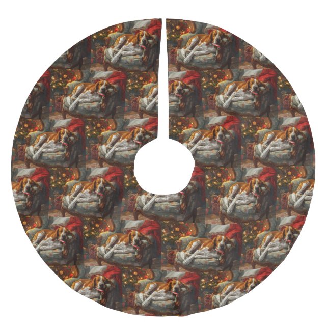American English Foxhound Dog Christmas Festive Brushed Polyester Tree Skirt (Front)