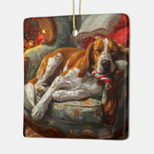 American English Foxhound Dog Christmas Festive Ceramic Ornament